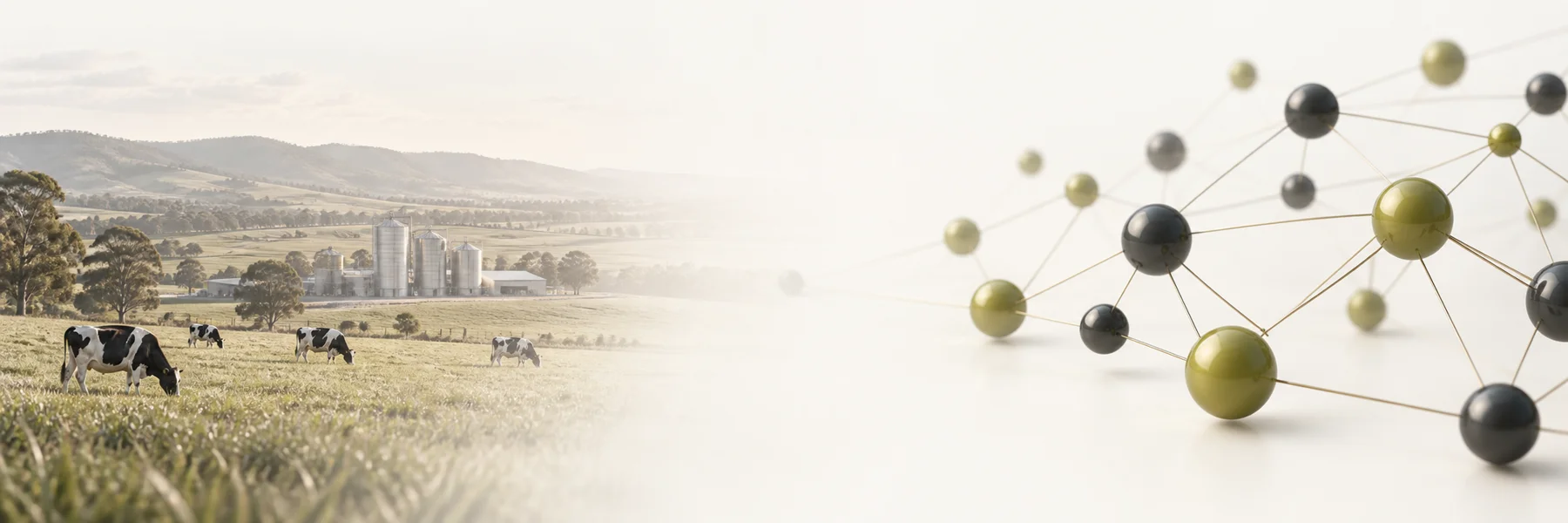 Conceptual illustration connecting a dairy landscape with an international network of spheres